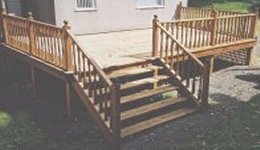 raised deck, open steps
