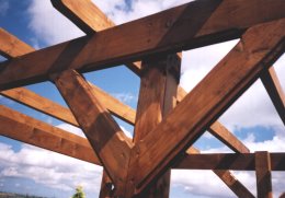 Close-up of pergola, profiled beams