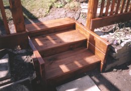 Close-up of steps from one level of garden to another